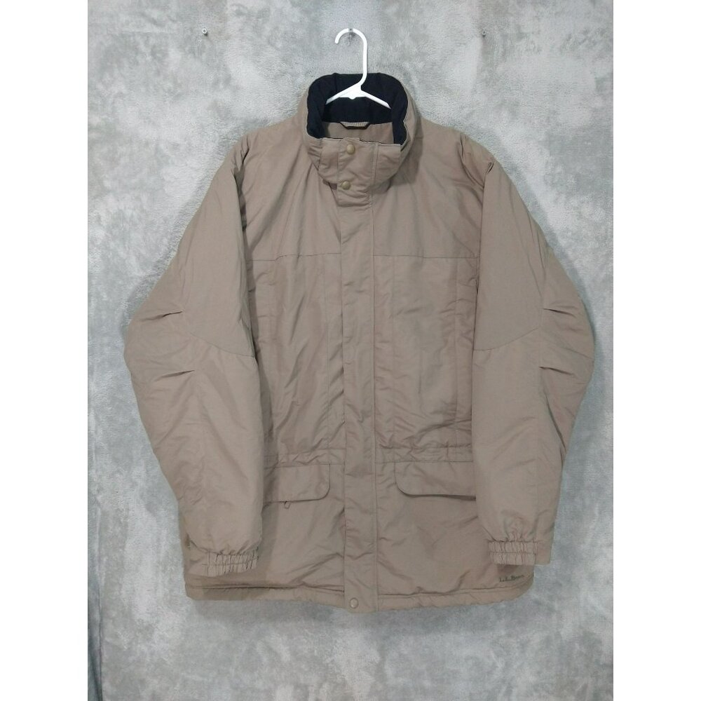 LL Bean Ski Jacket Mens XLT Beige Primaloft Coat Full Zip Heavy Nylon